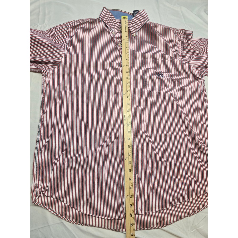 Chaps Est. 1978 Men's L/G Long Sleeve Button Down Shirt Red/White Striped(READ)